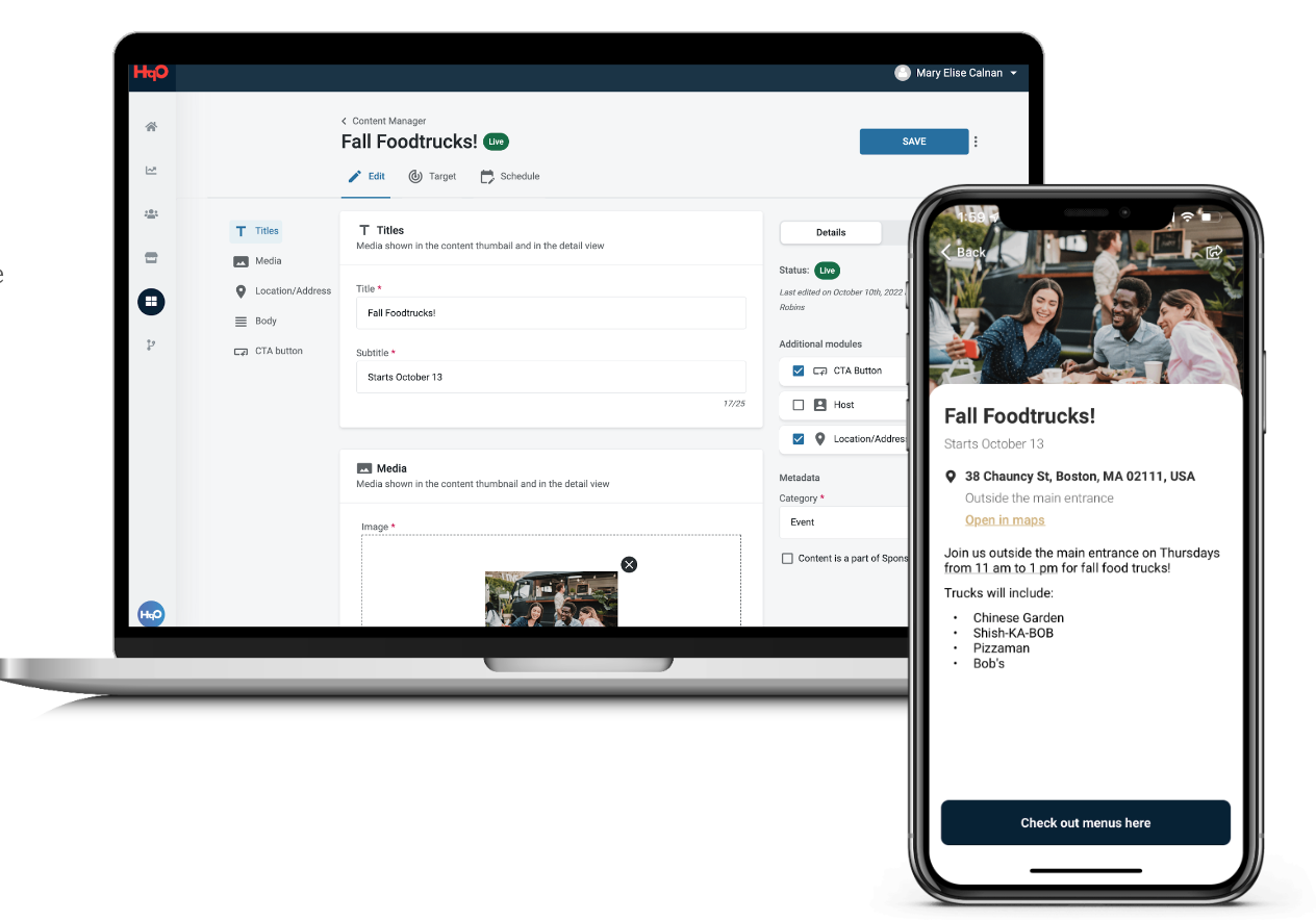 Screenshots of the content page on desktop and mobile